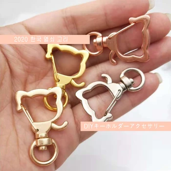 

5pcs Rose Gold Alloy Cat Head Keychain Lobster Clasp For Car Bag Key Chains Keyring Hooks Diy Key Connector Accessory