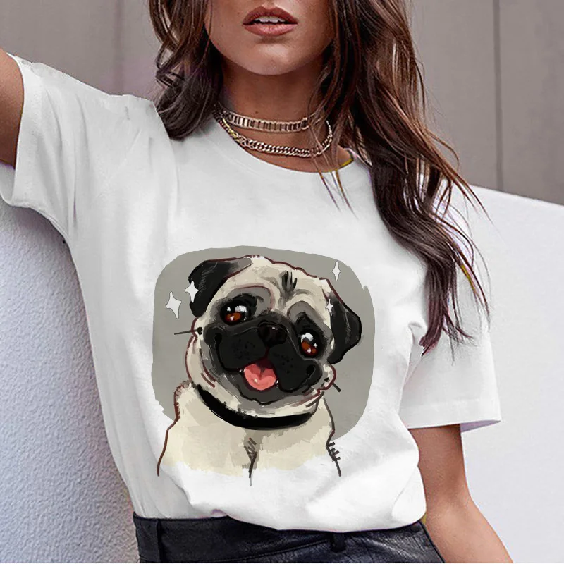Verão bonito pug cão animal impressão tshirt das mulheres t camisa de manga curta para roupas femininas ulzzang harajuku camisa