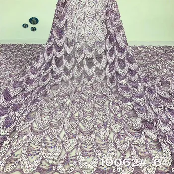 

2019 Latest African Lace Fabric High Quality French Net Embroidery Purple Sequins Tulle Lace Fabric For Nigerian Party Dress