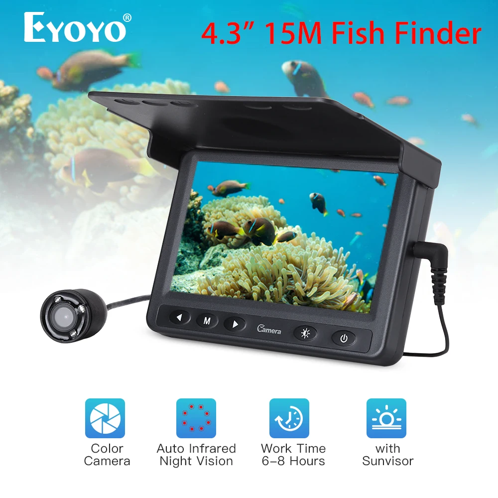 Eyoyo 15 м подводная камера для рыбалки 4," ЖК-монитор рыболокатор 1000TVL 120 градусов видеокамера зимняя ледовая Рыбалка