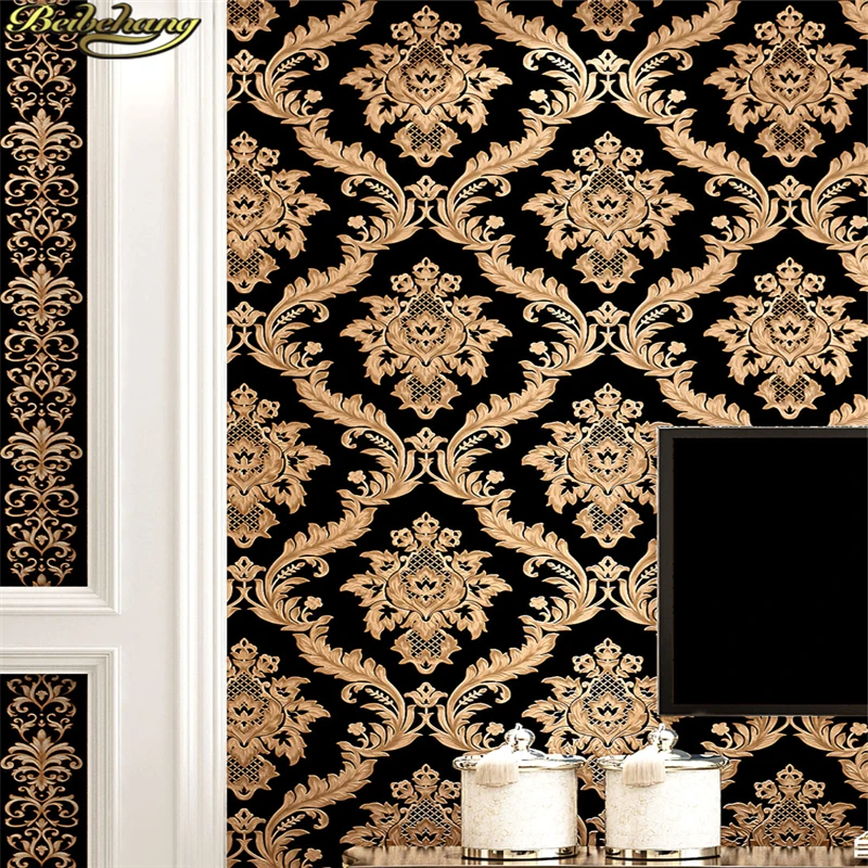 Beibehang Papel De Parede. Floral Wall Covering Pvc Wallpaper Black Classic  Wall Paper Home Decor Background Wall Black/silver - Wallpapers - AliExpress
