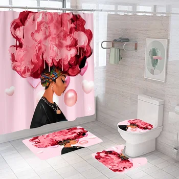 

Dafield African Beauty Girl Blowing Bubbles Decorative Shower Curtain Girl with Blowing Hair Bath Room Decor