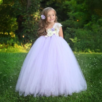 

Flower Girl Tutu Dress Beige, Lilac, Blush Pink One Shoulder Lace Princess Ball Gowns Dress for Girls Kids Party Wedding Dresses