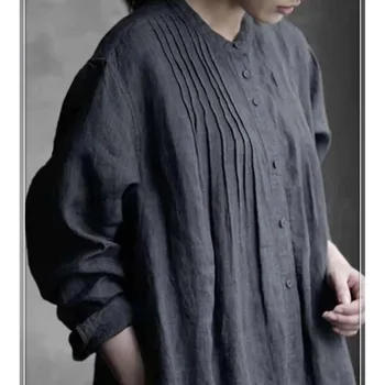 

Johnature 2020 Spring Vintage Plus Size Linen Long Womens Tops And Blouses New O-neck Full Sleeve Pockets Single-breasted Shirts