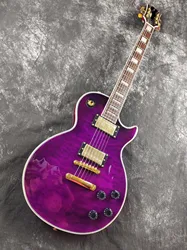 Guitare électrique à fleur violette, accessoires dorés, corps d'acajou, touche en bois de rose, peinture environnementale, en stock, fast shi 