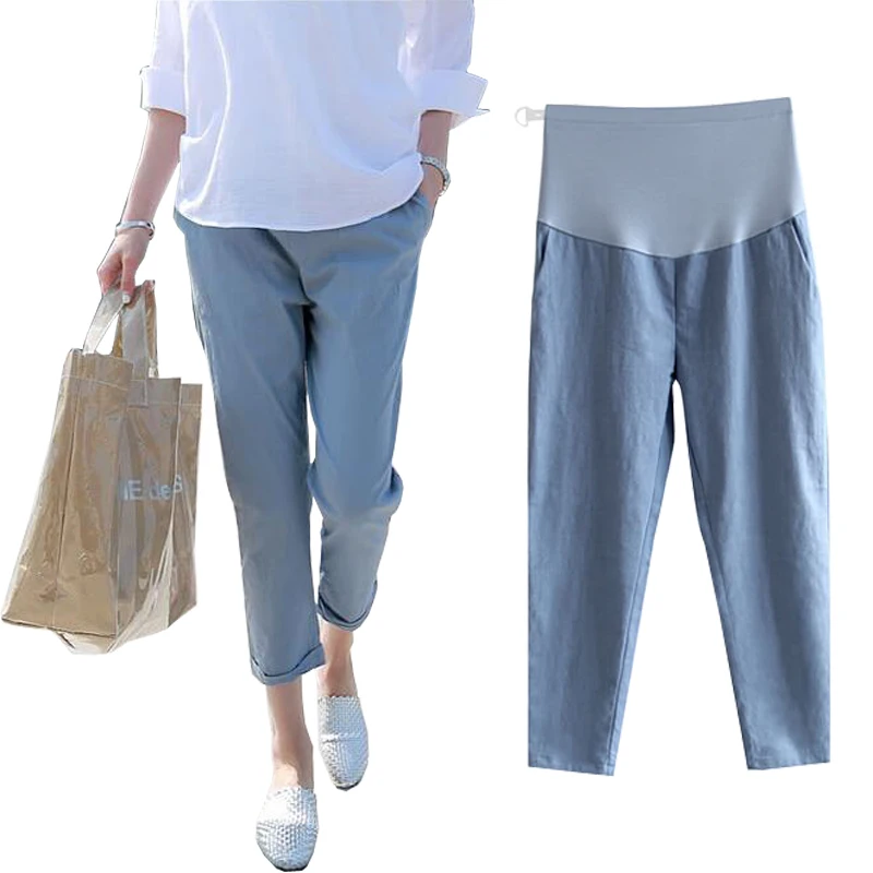 Clothing Ankle-Length-Pants Maternity-Pants Summer Pregnant-Women Spring Cotton Linen