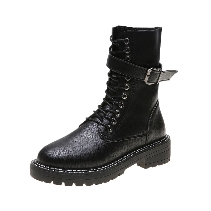 Женские ботинки на платформе; сезон весна-осень; Zapatos de mujer; модные однотонные Ботинки martin с круглым носком; повседневные мотоциклетные ботинки