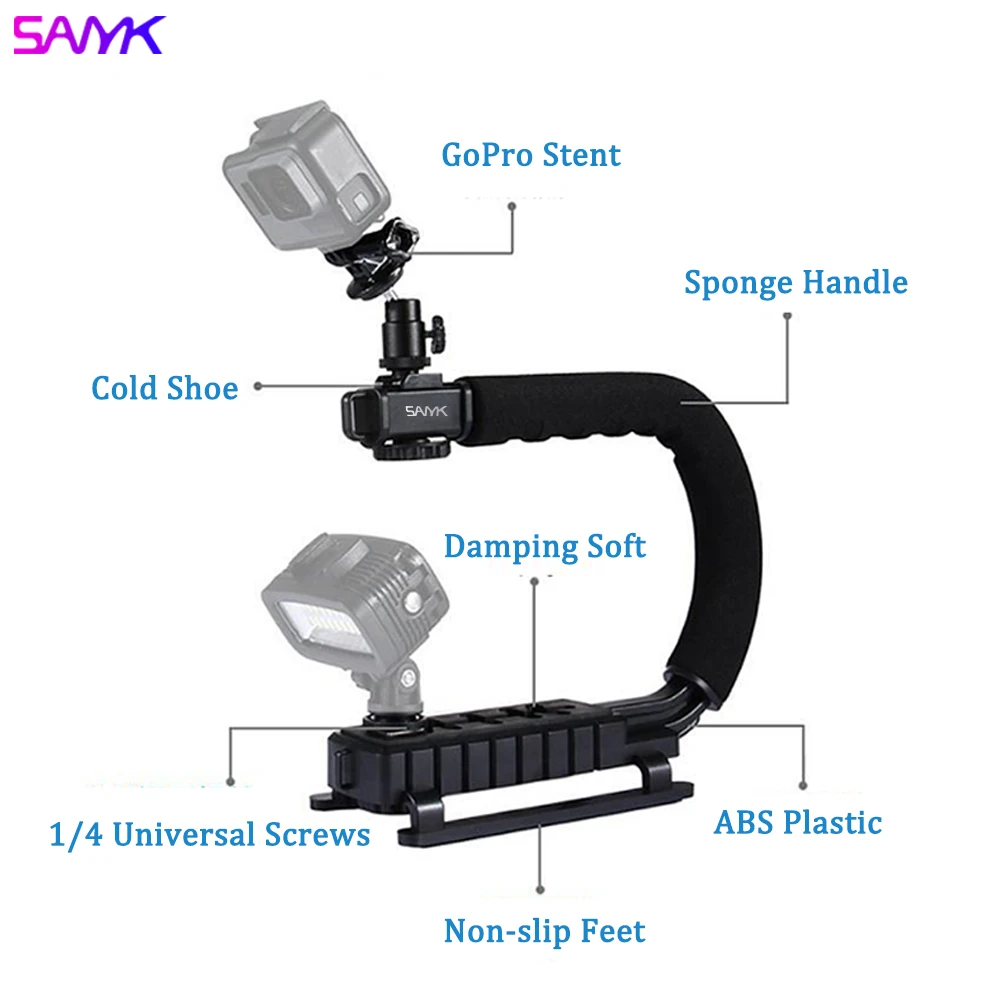 Sanyk-estabilizador de Vídeo para Câmera de Celular Estabilizador de Vídeo Incluindo o Microfone com Luz de Preenchimento de Led em Forma de u de u - Image 2