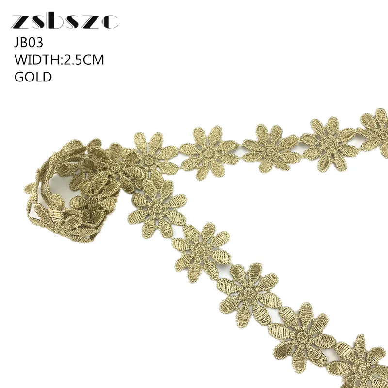 

2.5CM Width 5Yards Gold Line Lace Petal Trim Fabric Glitter Crocheted Embroidery Decoration Lace Sewing Craft