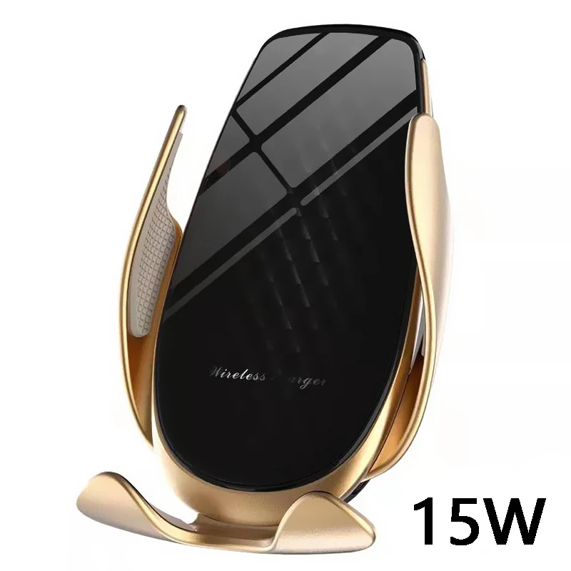 QI Беспроводное Автомобильное зарядное устройство 15 Вт автоматический держатель телефона с громкой связью инфракрасное крепление датчика автомобильное индукционное зарядное устройство для iphone 11 XS huawei - Цвет: Gold 15W