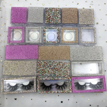 

Mikiwi Wholesale False Eyelash Packaging Empty Diamond Case Box Bling Glitter 3d Mink eyelashes Holographic Glitter Paper Boxes