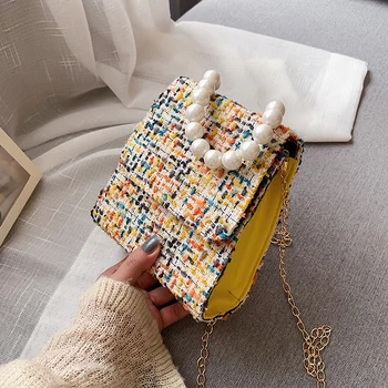 

Pearl Chain Crossbody Bags For Women 2020 Luxury Handbags Designer Ladies tote Shoulder Weave BagSacs femme KYIDER