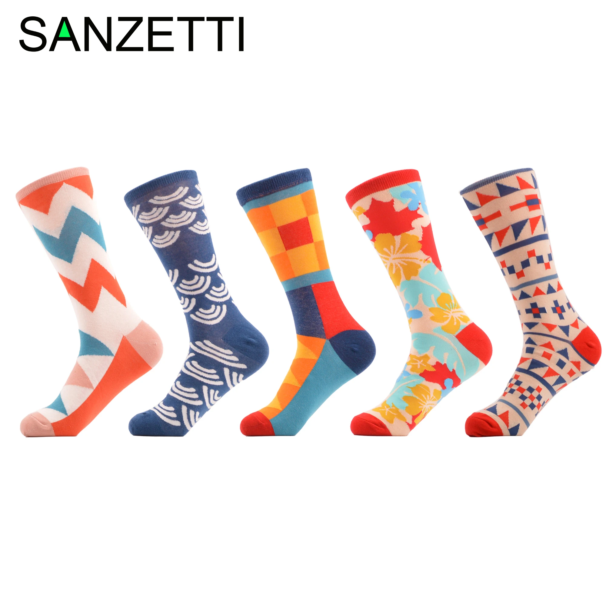 SANZETTI 5 пара/лот Счастливые Носки Картина Маслом Хлопок Бренд Harajuku Мужчины