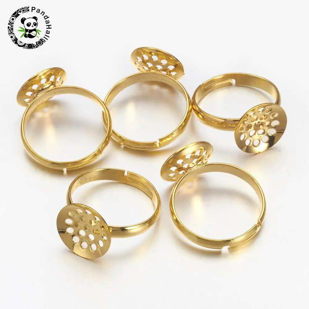 

10pcs 17mm Adjustable Golden Brass Ring Components, Sieve Ring Bases,Tray: 12mm
