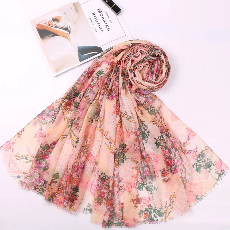 

Fashion Autumn Floral Printed Hijab Scarf Women Viscose Shawl Head Wraps Soft Long Tribal Muslim Hijabs Thin Flower Scarves