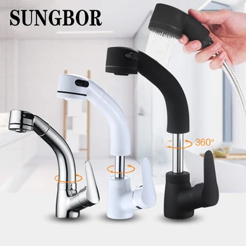 

All copper body pull-out basin faucet hot and cold basin washbasin faucet lifting wash head telescopic rotating black