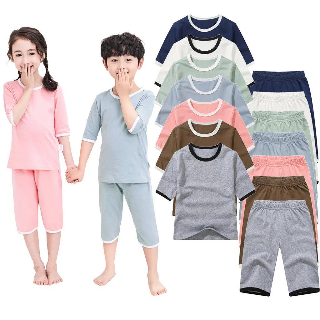 Baby Kids Teens Children Solid Pajamas Homewear Soft Outfits spring Autumn Baby Girls Clothes Pajamas Sets #C