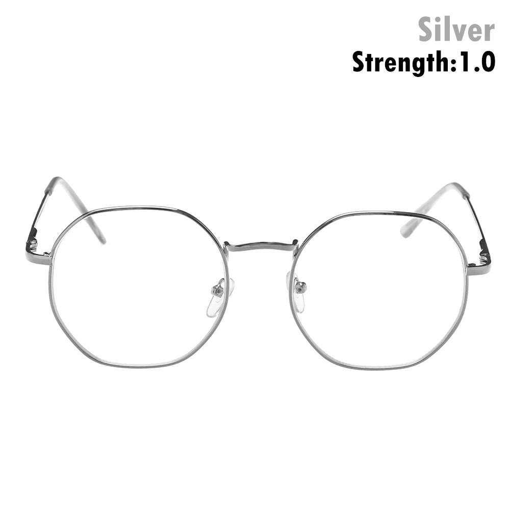 Модные унисекс металлические очки для близорукости Ретро полигон ультра светильник очки для чтения из смолы Уход За Зрением-1,00~-4,0 диоптрий очки - Цвет оправы: Silver-strength 1.0