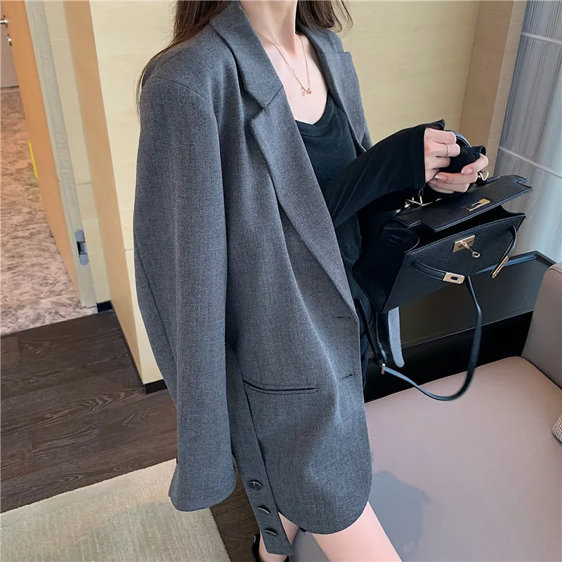 Retro Normcore Style Elegant Mid-length Suit Jacket