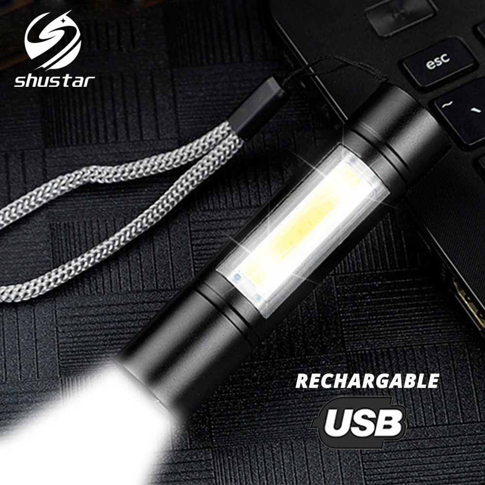 Перезаряжаемый USB фонарик 3 режима освещения COB + XPE светодиодный мини