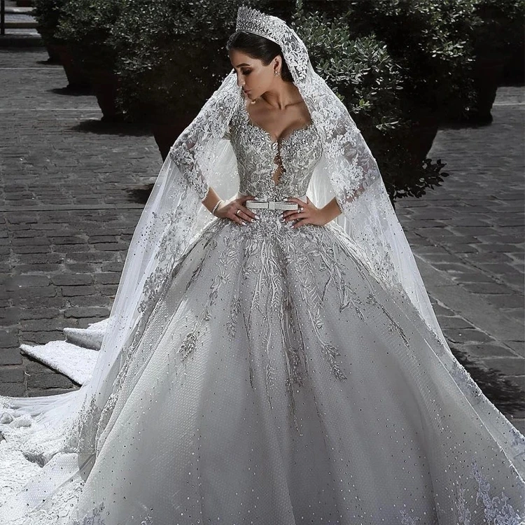 Robe De Mariee большое бальное платье Свадебные платья кружевные свадебные платья Vestido De Noiva Mariage свадебное платье Роскошные платья - Цвет: Белый