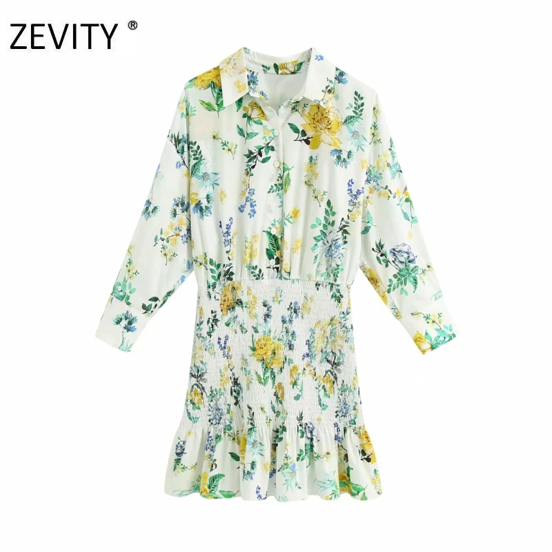 ZEVITY Women fashion flower print patchwork hem elastic ruffles mini Dress lady three quarter sleeve Vestido slim Dresses DS4265 ZEVITY Women fashion flower print patchwork hem elastic ruffles mini Dress lady three quarter sleeve Vestido slim Dresses DS4265