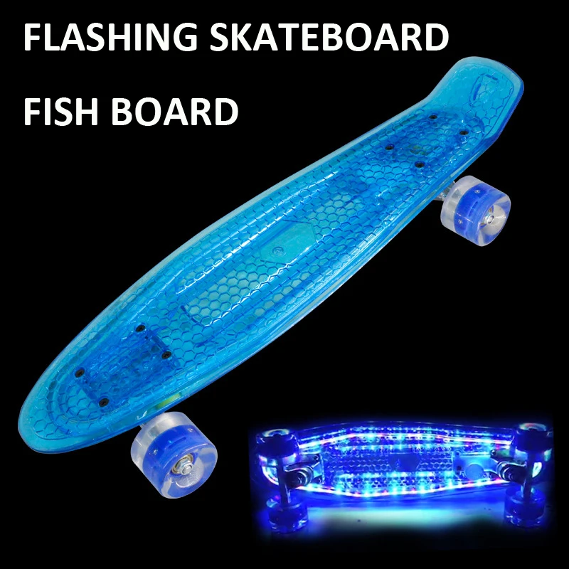 Antiscivolo 60*15Cm Led Skateboard Mini Cruiser Fish Board Ruota Lampeggiante Bambini Penny Retro Trasparente Skate Board Scooter Deck