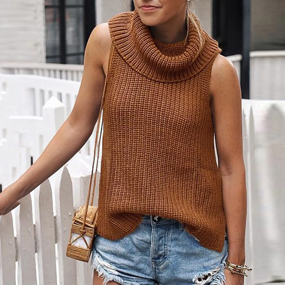 Sweater Female 2019 Autumn Winter Turndown Knitted Warm Sleeveless Sweater And Pullover Female Jumper Femme Sweater Blouse 9.4