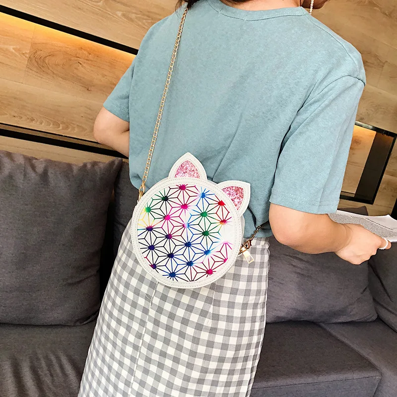 

Sequin Cat Ear Printed Small round Bag 2019 Summer New Style Geometry Printed One-Shoulder Cross-body Women's Small round Bag