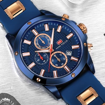 

MINI FOCUS Men's Chronograph Analog Quartz Watch with Date, Luminous Hands, Waterproof Silicone Rubber Strap Wristswatch for Man