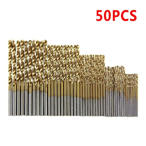 50Pcs HSS Gold Coated High Speed Steel Twist Drill Bit Set Tool 1.0mm/1.5mm/2.0mm/2.5/3.0mm Hand Power Tools Durable and Reusable