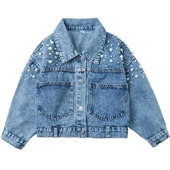 

Baby Girl Denim Jackets Children 2020 Autumn New Big Girls Beading Casual Jackets Toddler Kids Cowboy Coats