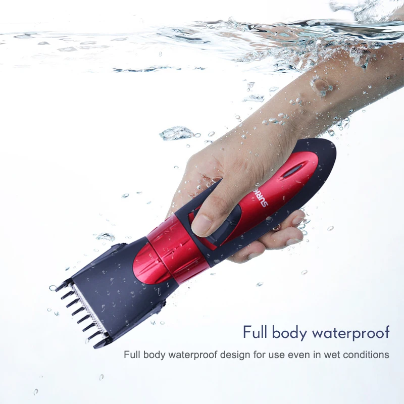  Adjustable Hair Clipper Professional Men Beard Trimmer Waterproof Red Electric Clipper Stainless St