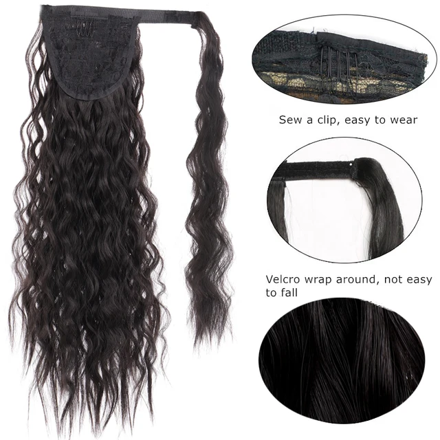 AOOSOO 24 inch Silky Straight Synthetic Clip in Drawstring Ponytail Hairpieces for Women Hair Extension High Temperature Fiber 4
