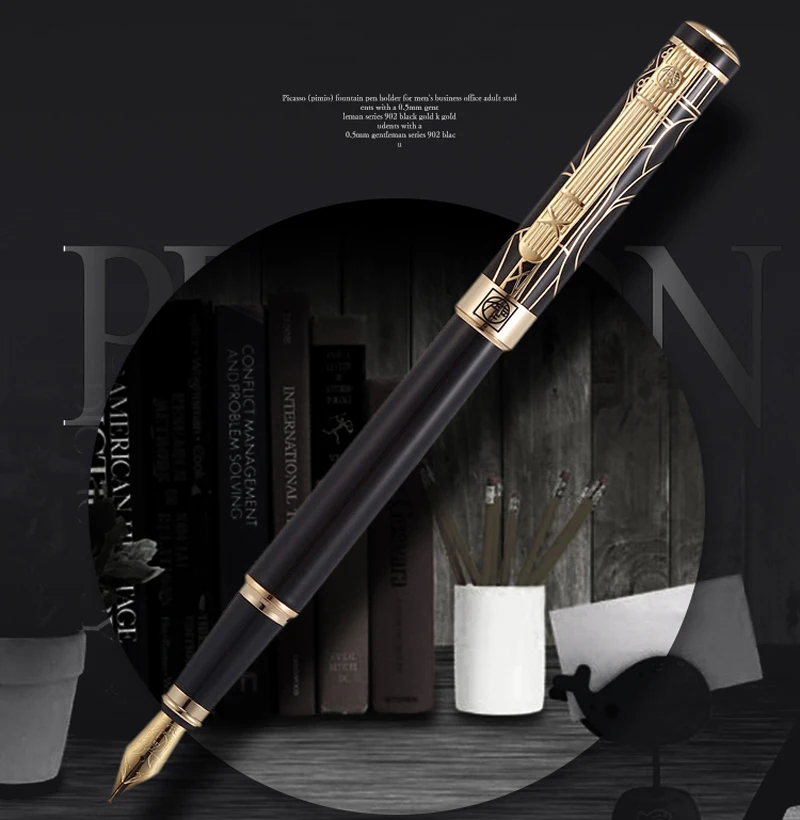 Picasso 902 Classic Noble Gentleman Fine Nib 0.5mm Gold Trim Black Fountain Pen Professional Office School Writing Tool