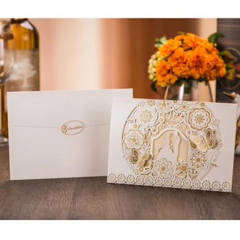 

50pc Elegant White Laser Cut Bridal Groom Wedding Invitations Sweet Butterfly Printable Marriage Invitation with Envelope