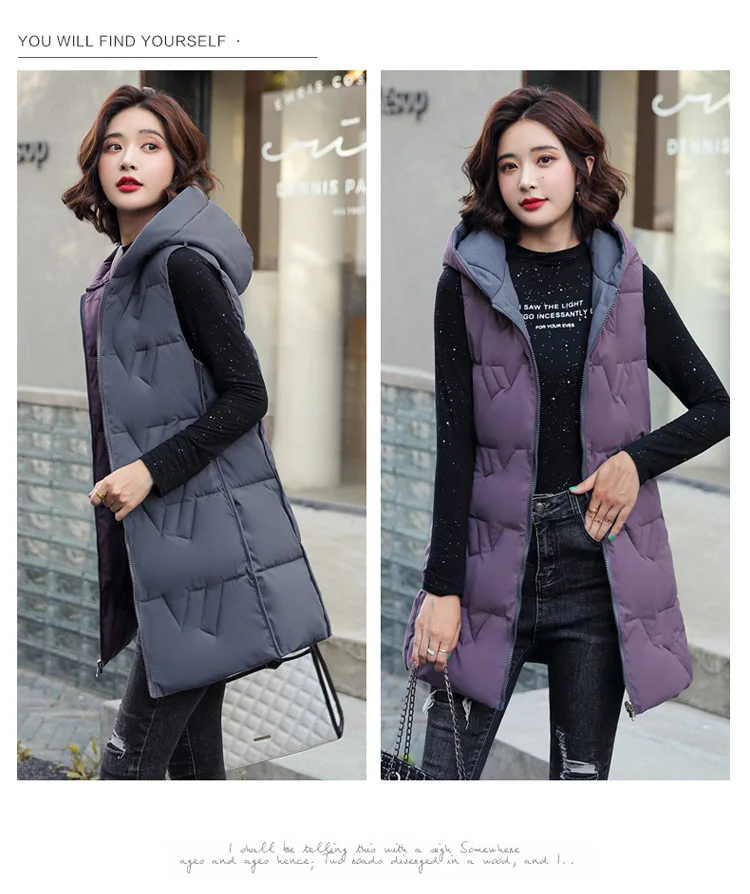 long green puffer coat Double Sided Sleeveless Hooded Long Vest Jacket Winter 2021 New Waistcoat Female Warm Cotton Vest Women Padded Coat Outerwear long down puffer coat