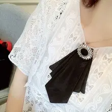 Женская искусственная лента с кристаллами стразами для галстука на шею, ювелирное изделие, предварительно завязанный бант, брошь на булавке, здоровый материал, Новинка