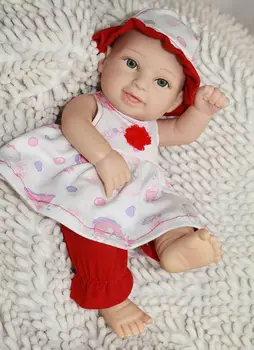

11'' Mini Girl Doll Soft Silicon Vinyl Dolls Reborn Baby Doll Toy With Red Dress American Girl Doll Baby Doll Toy