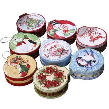 

Christmas Round Candle Biscuit Cookie Storage Box Hanging Tree Tin Tea Coin Container Case Organizer