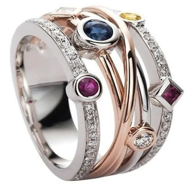 

Creative Personality Rainbow Zircon Rings for Women Fashion Irregular Female Wedding Rings White Gold Color Bridal Jewelry Gifts