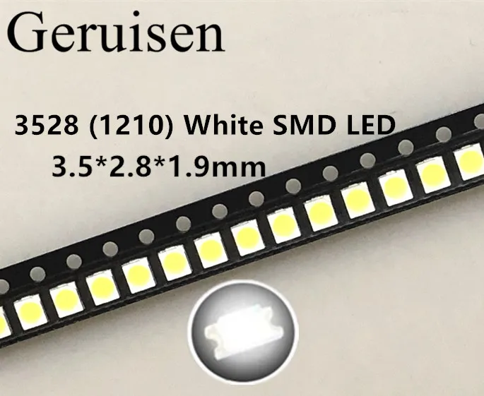 100 шт./лот 1210 Белый светодиод 3528 SMD яркие белые светоизлучающие диоды 5000 7000k 6 7lm 2000