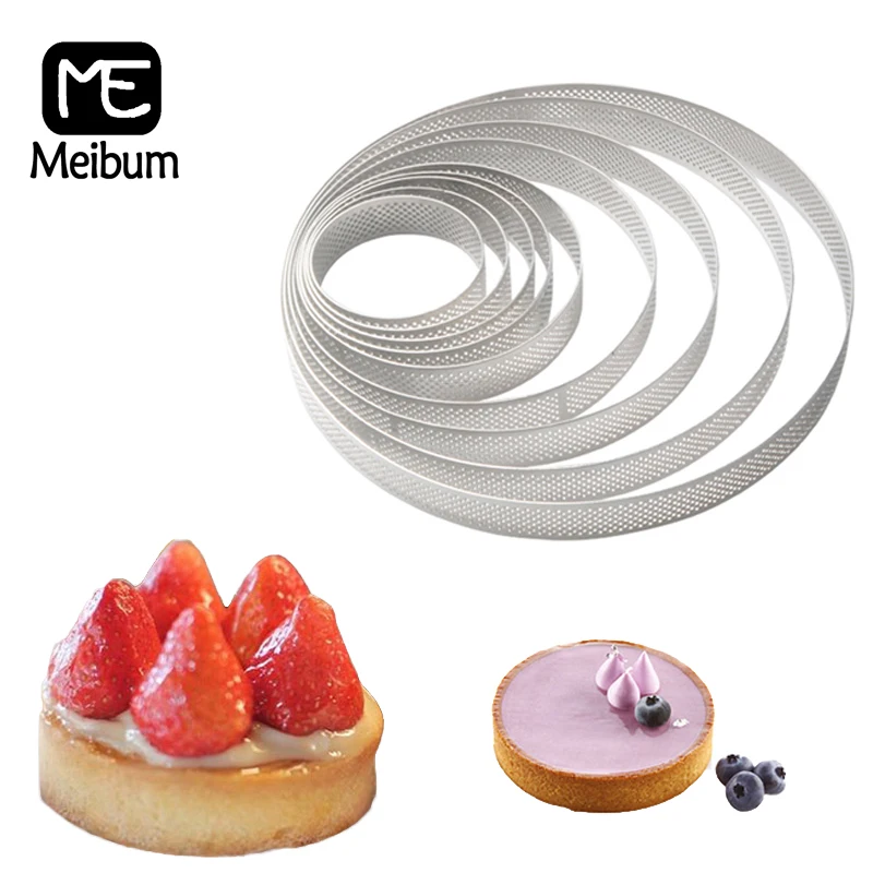 

Meibum Round Stainless Steel French Dessert Tart Ring Cheese Mousse Cake Mold Egg Pizza Fruit Cream Pie Pan Baking Tools