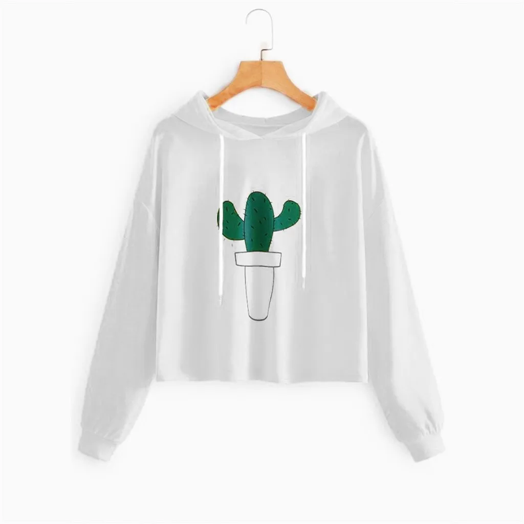 Jaycosin 2019 Fashion Autumn Women Loose Cactus Print Sweatshirt Stylish Long Sleeve Comfortable Casual Pullover Blouse 104#10
