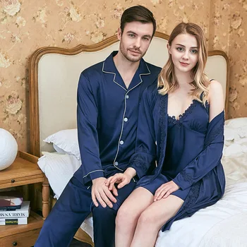 

Kimono Robe Gown Silky Sleep Set Pajamas 2PCS Shirt&Pants Satin Lovers PyjamasSexy Bridal Wedding Gift Home Clothes Nightgown