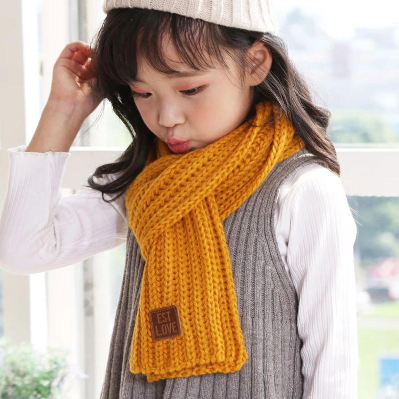 Baby Scarf Ear Warmer for Children Autumn Winter Scarves Woolen Knitted Girls Boy Solid Color Neck Wrap Kids Accessories