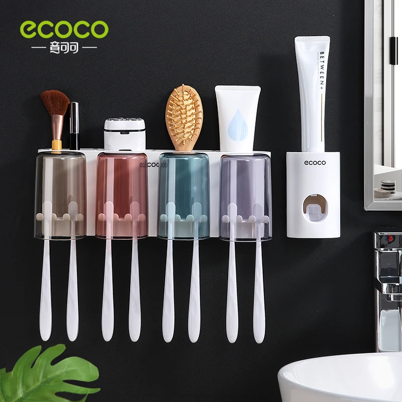 ECOCO Bathroom Toothbrush Holder Bathroom Organizer Electric Toothbrush Holder Wall Accessories Set Home Accessories