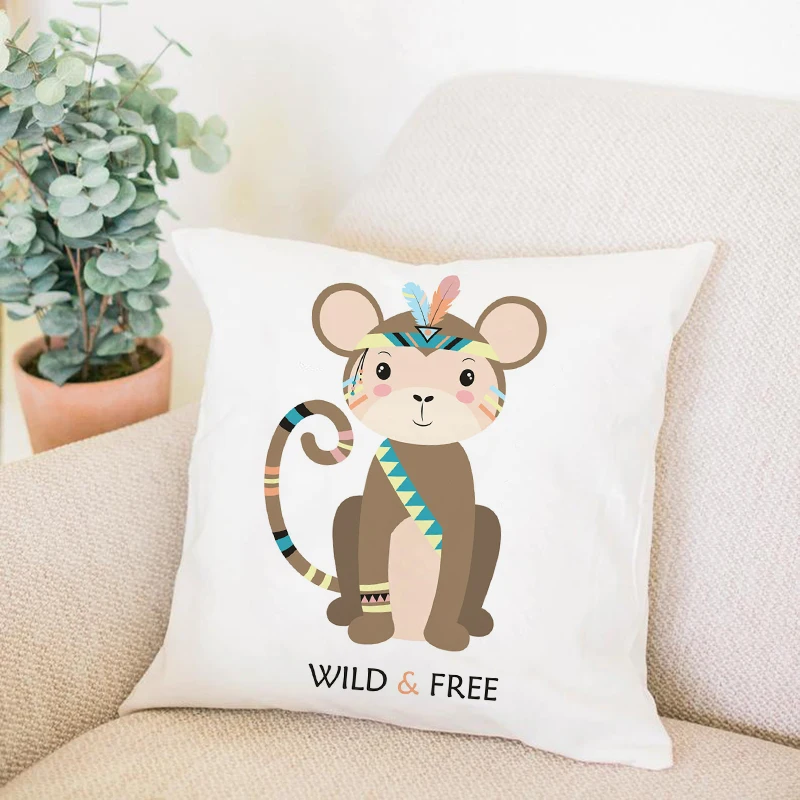 Be Brave/clever Bear Fox Giraffe Pillow Case Decor Cute Animal Cushion Cover for Sofa Bear Soft Pillowcase 45x45cm