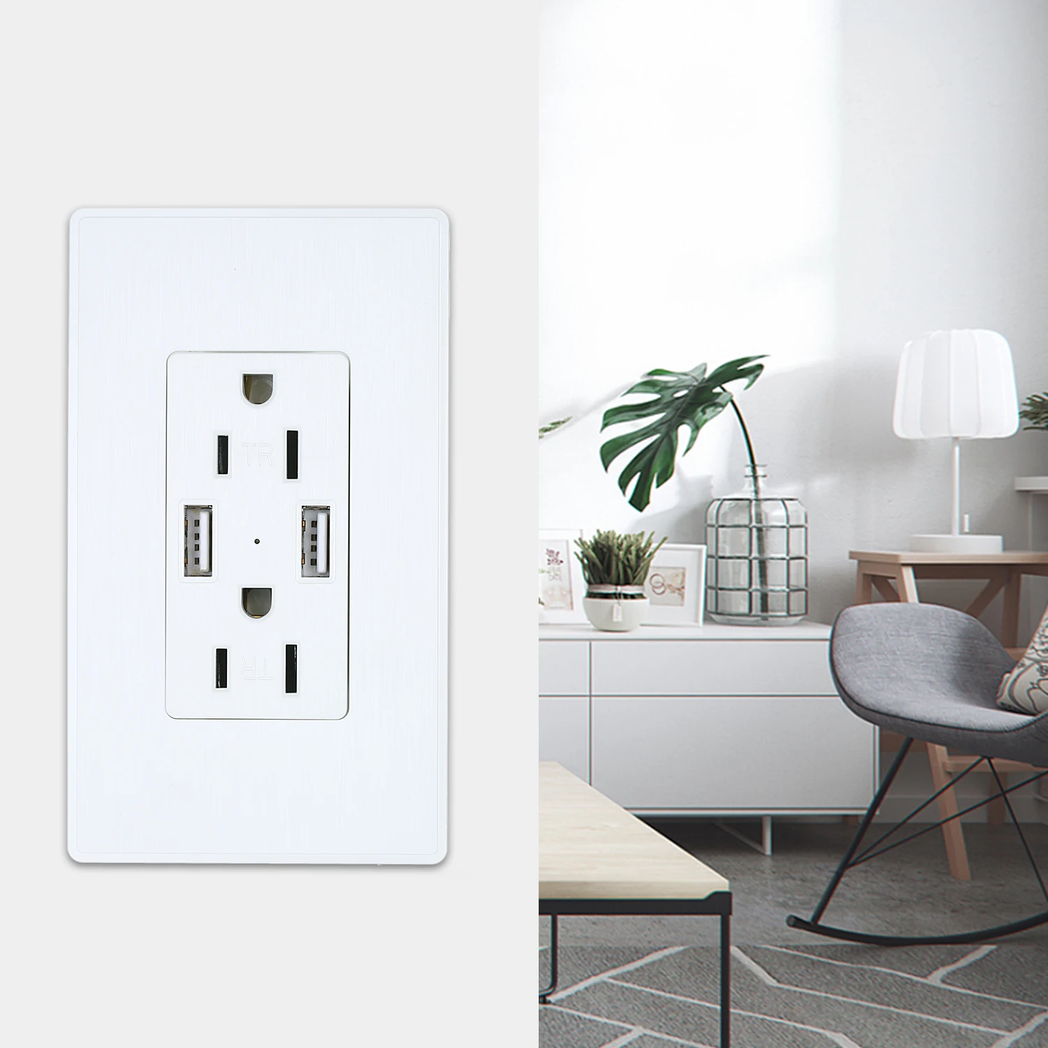 

Wall Socket Power Adapter Outlets 2.1A USB Outlet Wall Charger 15A TR Decora Outlet Receptacle with Dual USB Ports