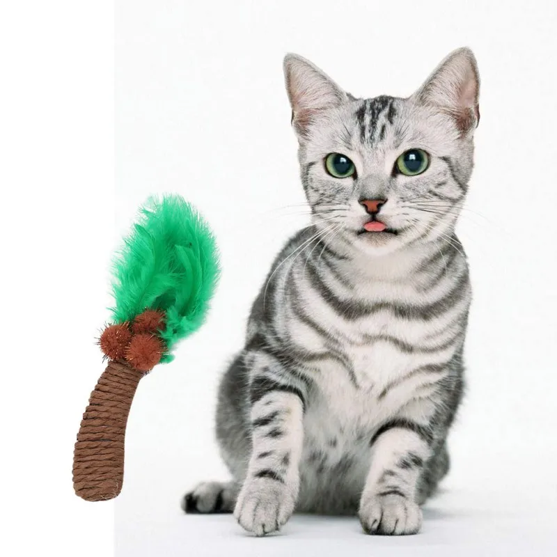

Pet Playing Toy Coconut Tree-shaped Grinding Claw Toy For Cats Rope Chew Toys Woven Trunk And Feather Leaves #Z